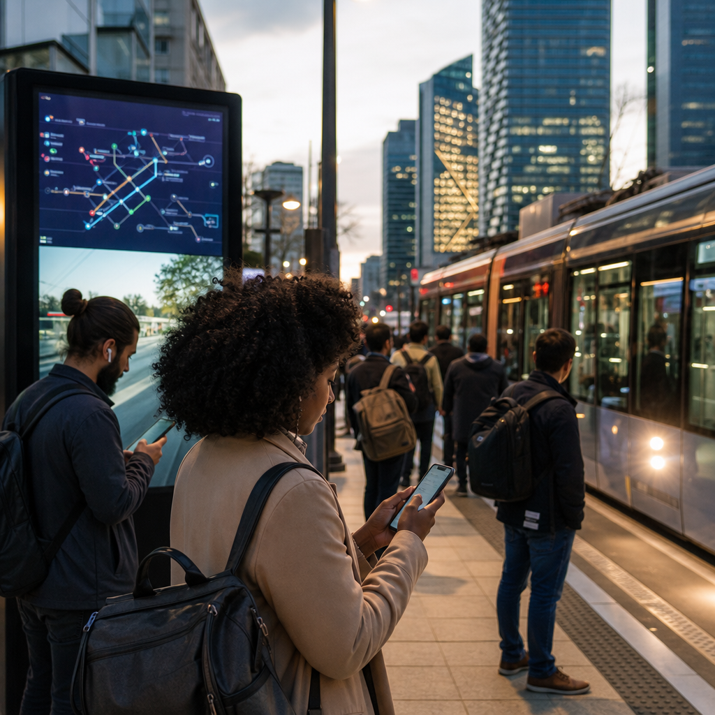 Cenário urbano de cidade inteligente com tecnologia em uso