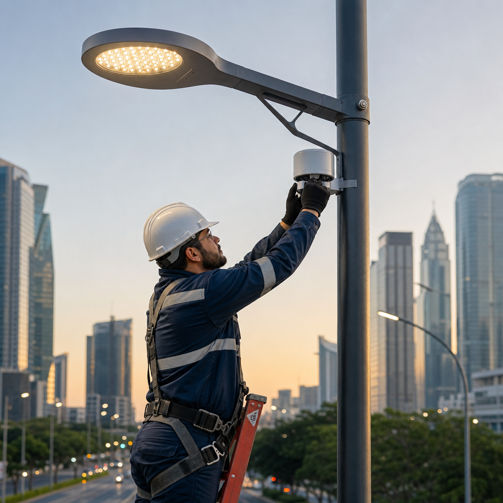 Instalação de sensores IoT em iluminação pública