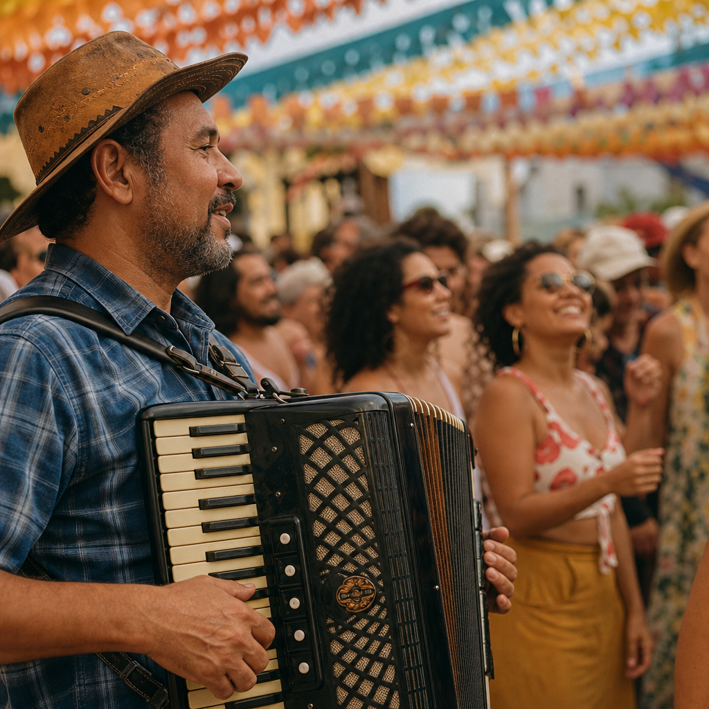 Músico local tocando música tradicional durante um festival cultural